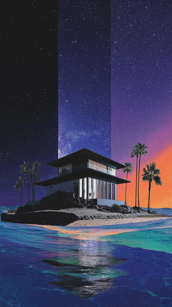 Modern house on island in space